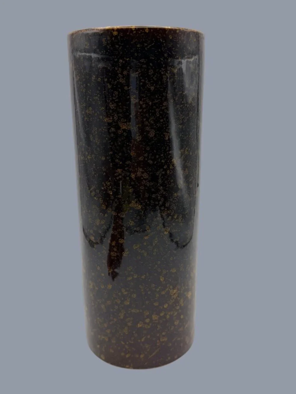 Vintage Yamaji Japan Porcelain Vase Brown Gold Speckled MCM Cylindrical 9.25”